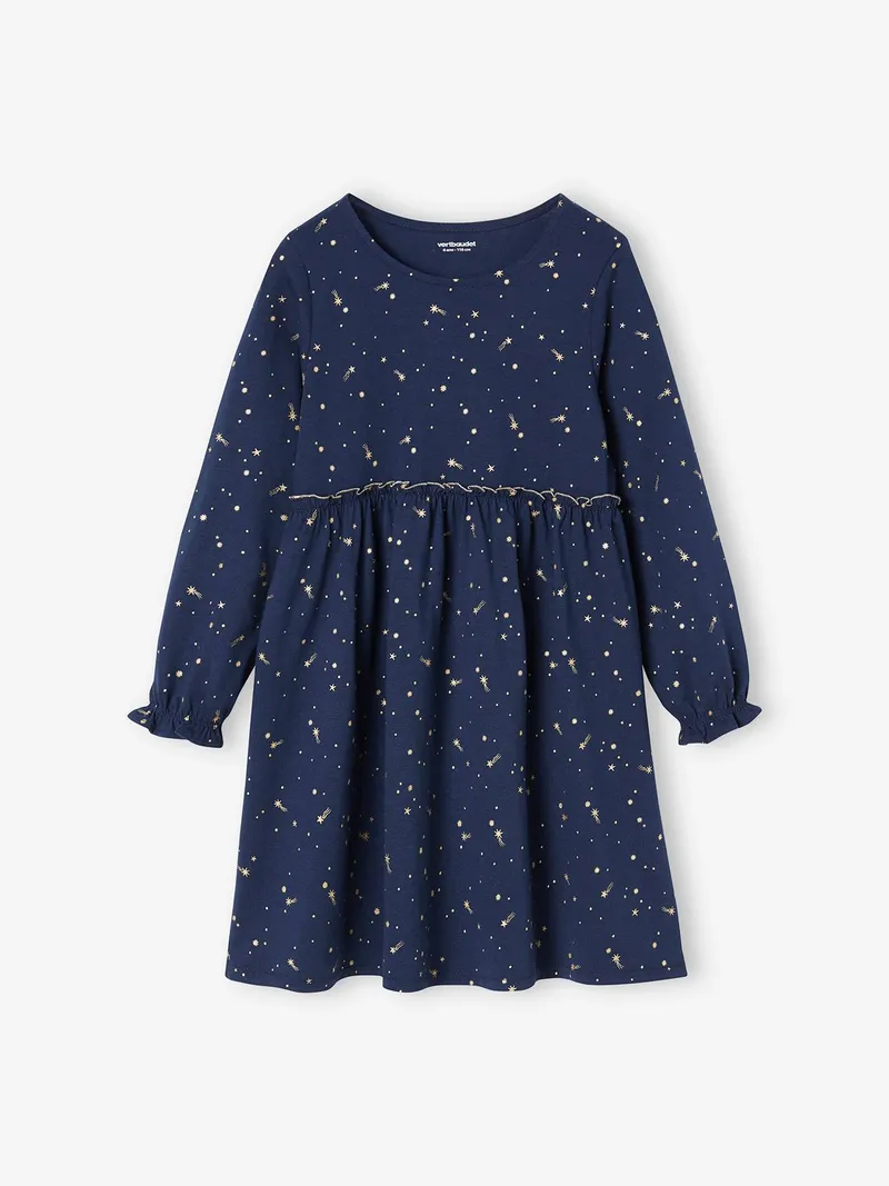 Vertbaudet Festliches Mädchen Kleid mit Glanzsternen, Marine, – Produktbild 1 von 3