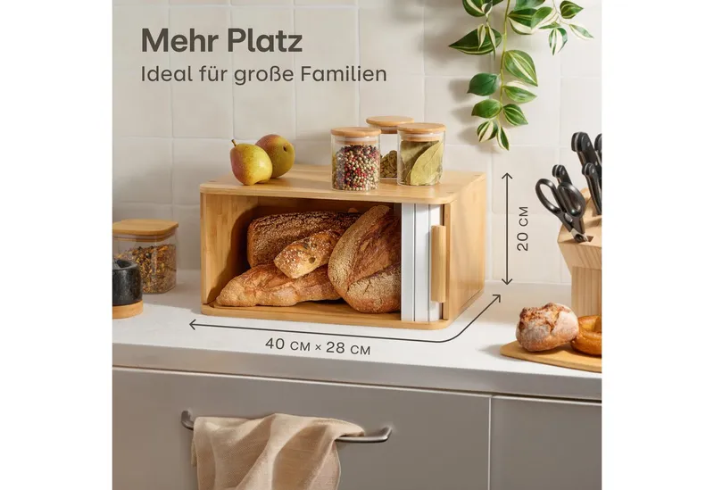 Praknu Brotkasten Brotkasten Groß aus FSC® Bambusholz mit Schiebetür - Brotaufbewahrung, Bambus, (Brotkasten Bambus, Brotkasten aus Bambus mit Schiebetür), FSC® Holz - Platzsparend und stilvolle Brotbox für längere Frische, Beige|braun, – Produktbild 1 von 5