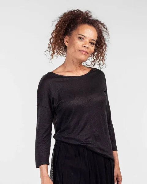 Alma & Lovis Alma & Lovis Sommer Leinenshirt aus Leinen-Jersey | Linen Pure, Schwarz, – Produktbild 3 von 4