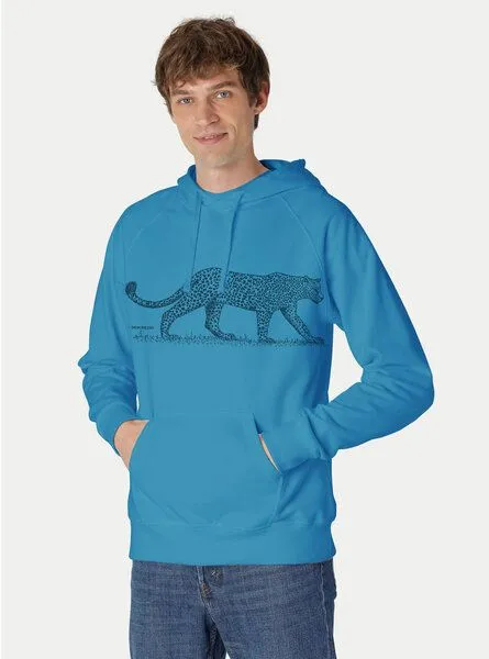 Peaces.bio - handbedruckte Biomode Peaces.bio - handbedruckte Biomode Bio-Herren-Kapuzensweater Leopard, Weiß, – Produktbild 3 von 3