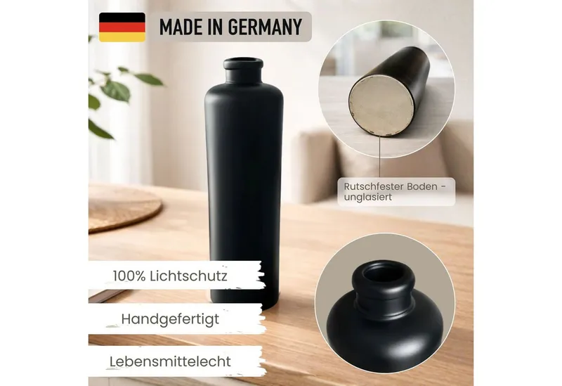 mikken mikken Ölflasche 500 ml aus Keramik – matt schwarz mit Ausgießer & Kappe – Produktbild 7 von 8