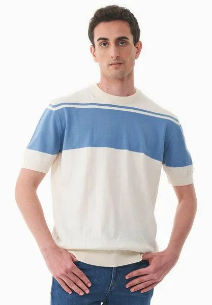 ORGANICATION ORGANICATION Strickshirt aus Bio-Baumwolle, Ecru/coronet blue, – Produktbild 1 von 4
