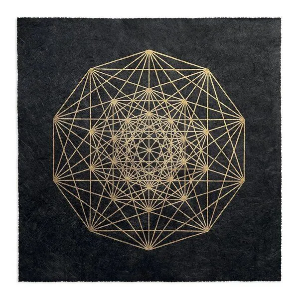 Veskor Cassiopeia Veskor Cassiopeia DEMIHEXERAKT Heilige Geometrie Linoldruck | 40 × 40 cm | Gold auf Schwarz – Produktbild 1 von 4