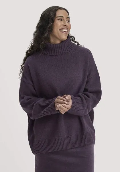 hessnatur hessnatur Strick Pullover Oversize aus Bio-Merinowolle mit Bio-Baumwolle, Dunkle traube, – Produktbild 1 von 4