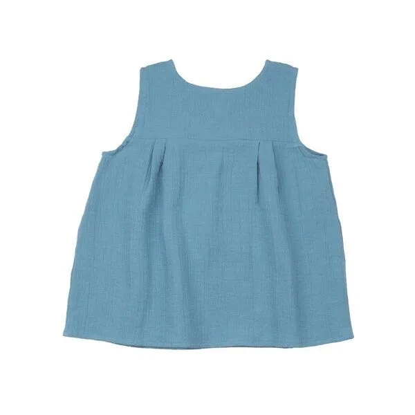 Walkiddy Kinder Blusentop GOTS-zertifiziert aus Bio-Baumwolle, blau, ärmellos, weit fallend – Walkiddy, leichtes Sommer-Oberteil, Blau, – Produktbild 2 von 3