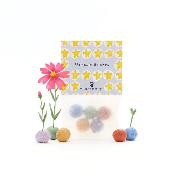 Die Stadtgärtner Die Stadtgärtner 5 bunte Blumenmurmeln im Tütchen mit Wildblumensaatgut | Für Yoga-Fans, Aufmunterung & Humorvolle Grüße – Produktbild 1 von 4