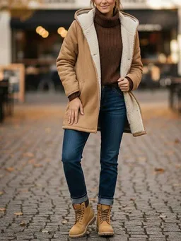 Will's Vegan Shop Will's Vegan Shop Recycelter Veganer Shearling Mantel in hellbrau für Damen – Produktbild 1 von 1