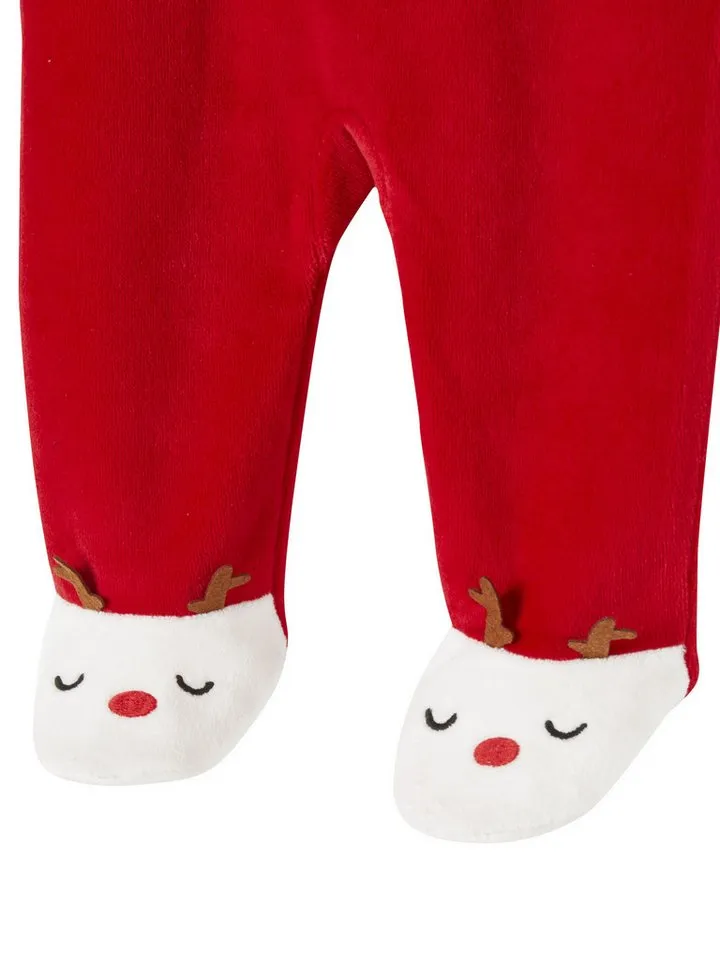 Vertbaudet Vertbaudet Schlafoverall Baby Weihnachts-Geschenkset: Strampler & Mütze, Rot, – Produktbild 3 von 4