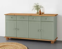 OTTO home Sideboard Mette Kommode mit 4 Türen & 2 Schubladen, die optisch geteilt sind, aus massiver Kiefer, dekorative Fräsung, 2 verstellbare Einlegeböden – Produktbild 1 von 1