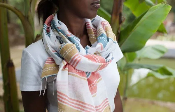 Sabahar Unisex Baumwollschal - Adi 70x200 - Autumn Weiß - Sabahar Äthiopien – Produktbild 4 von 4