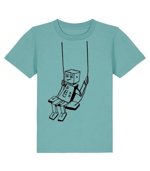 päfjes päfjes Rocco Roboter schaukelt für sein Leben gern - Fair Wear Bio Kinder T-Shirt, Teal monstera (mint), – Produktbild 1 von 3