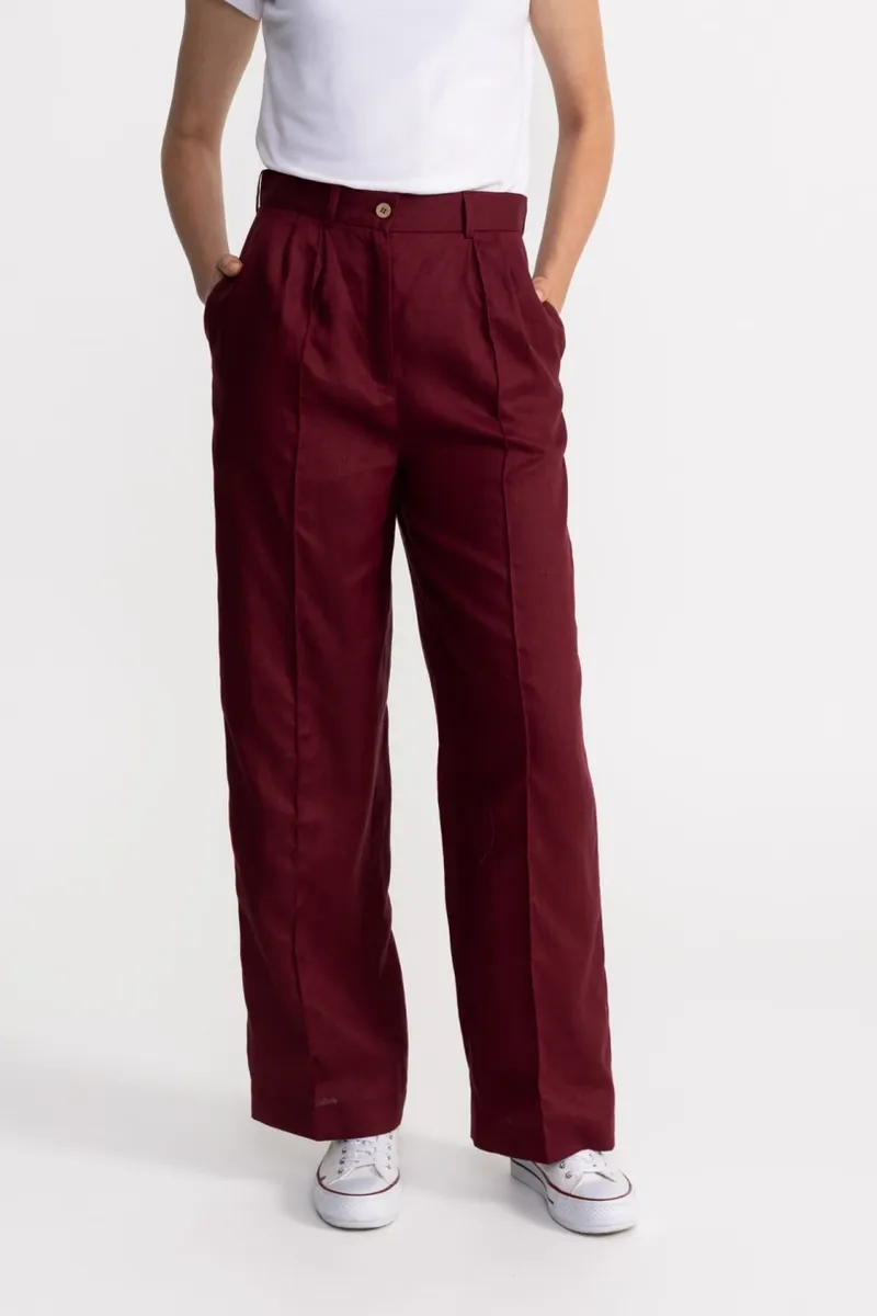 De IONESCU De IONESCU Damen vegan Hose Figa Leinen, Dunkelrot, – Produktbild 2 von 2