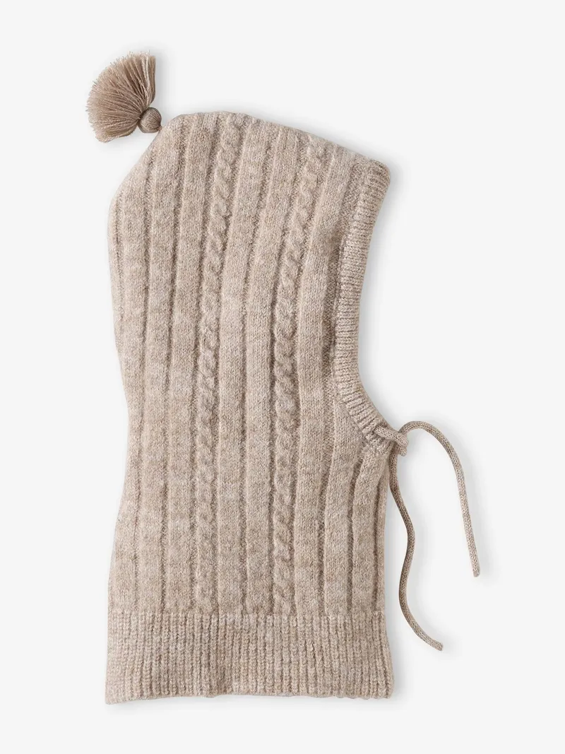 Vertbaudet Mädchen Schalmütze aus Zopfstrick, Beige meliert, – Produktbild 3 von 4