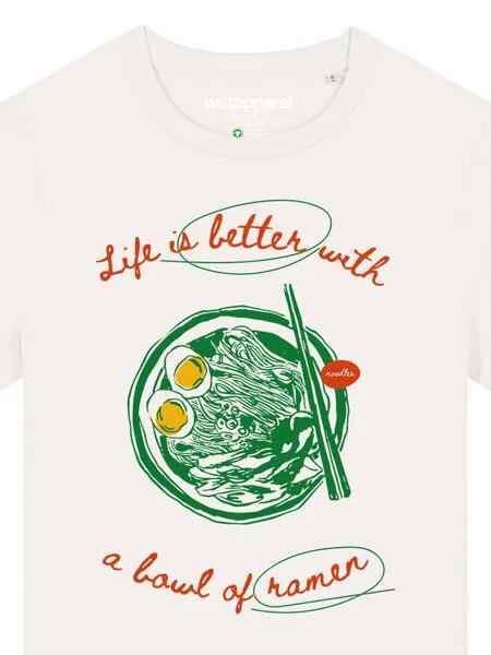 watapparel watapparel T-Shirt Frauen Life is better with ramen, Off white, – Produktbild 3 von 4