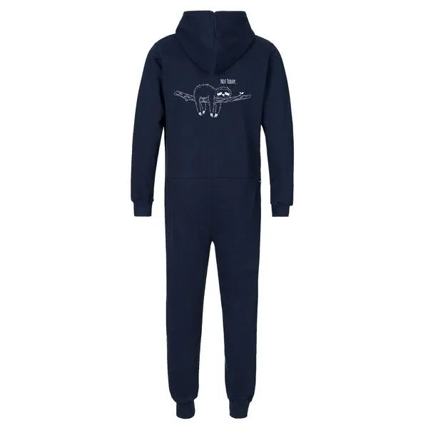 HANDGEDRUCKT HANDGEDRUCKT "Not Today..." Jumpsuit für Erwachsene aus Biobaumwolle (kbA), Navyblue, – Produktbild 1 von 3