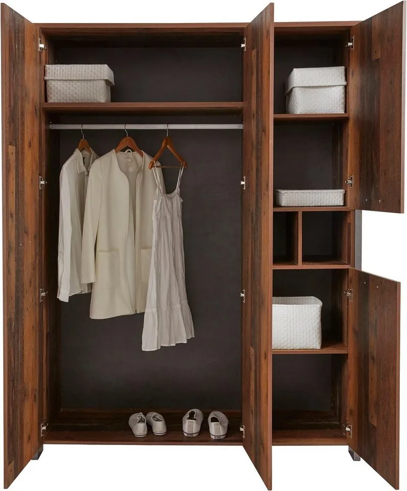 FORTE Kleiderschrank Clif (Maße: B/H/T ca. 156x205x52 cm) mit Spiegelauflage, Beige|grau, – Produktbild 5 von 5