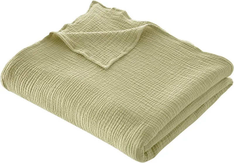Wohndecke HEVIN, Musselin, 100% Baumwolle, Topseller!, LeGer Home by Lena Gercke, Tagesdecke im Baumwoll-Crinkle-Effekt, Musselin, leichte Kuscheldecke, Grün, – Produktbild 5 von 8