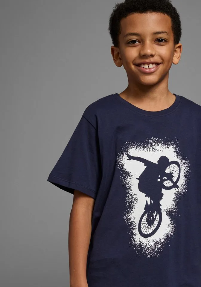 KIDSWORLD Shirt & Shorts 2tlg. Set T-Shirt + Sweatshorts (Set, 2-tlg., 2) BIKER-Druck, jedes Teil einzeln tragbar, Blau|grau, – Produktbild 4 von 5