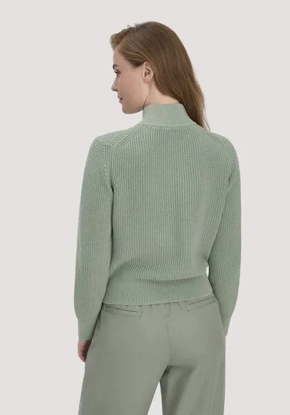 hessnatur hessnatur Strick Jacke Regular aus reiner Bio-Baumwolle, Mattgrün, – Produktbild 2 von 4