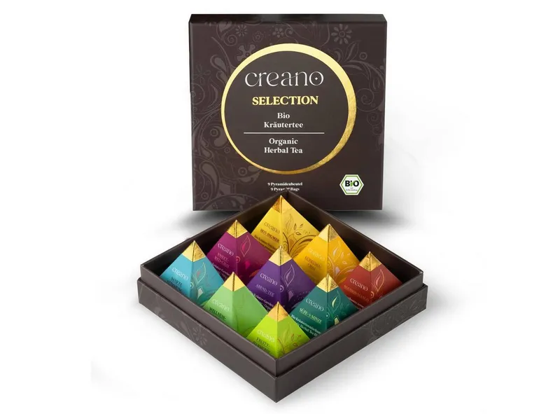 Creano Tee Bio Kräutertee 9er Pyramiden Geschenkset „ORGANIC HERBAL TEA“, 1 x 1 St. (9 Bio-Pyramiden-Teebeutel) – Produktbild 1 von 5