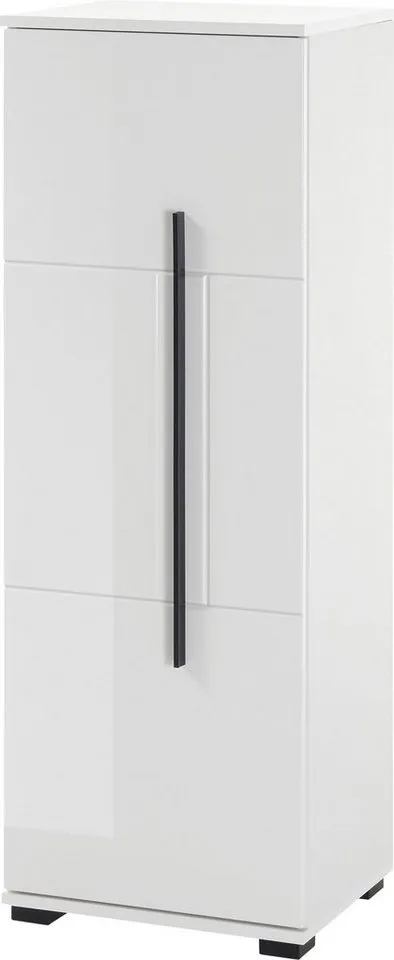 Home affaire Midischrank Cantara, Badschrank in Hochglanz Weiß, Schrank im modernen Design mit schwarzen Griffen, ausreichend Stauraum, Weiß, – Produktbild 2 von 8