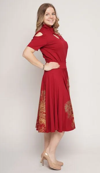 Peaces.bio - handbedruckte Biomode Peaces.bio - handbedruckte Biomode Tanzrock Baumgeschwister in Rot, Rot, – Produktbild 3 von 4