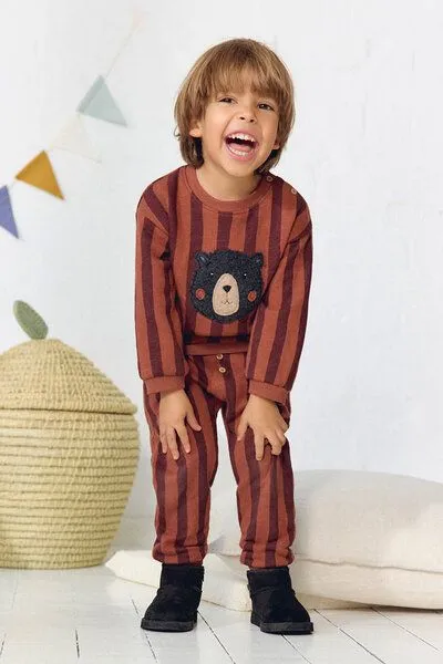 People Wear Organic People Wear Organic Sweat Hose, braun gestreift, Brown, – Produktbild 3 von 3