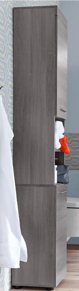 welltime Hochschrank Royan Hochschrank mit 2 Türen & 2 Fächern - (B/T/H) 30/31/190 cm, Grau|silberfarben, – Produktbild 3 von 4