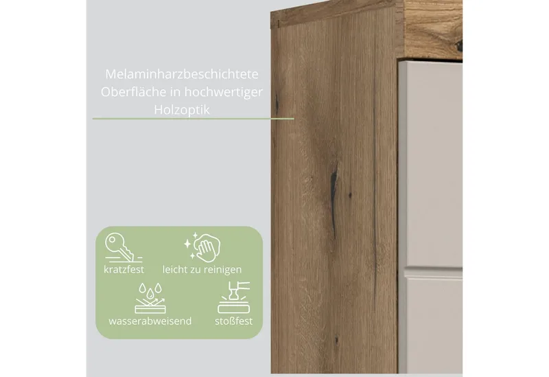 furnling Hängeschrank Scott 2 Türen, 1 offenes Fach, Stauraum, Badmöbel, Badschrank, 74 cm breit, Grau, – Produktbild 5 von 5