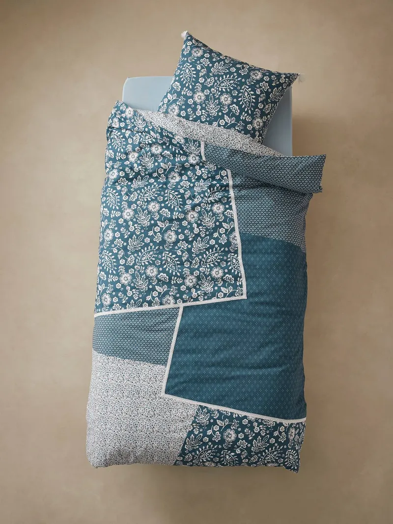 Vertbaudet Kinder Bettwäsche-Set PATCHWORK, Marine/wollweiß, – Produktbild 2 von 4
