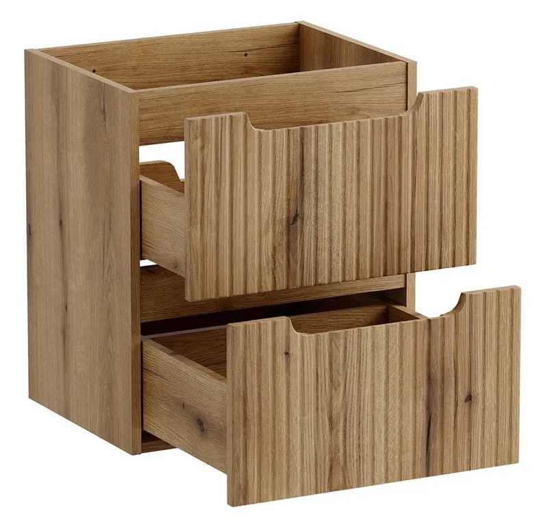 Lomadox Waschbeckenschrank NEWPORT-56-EVOKE 50 cm breit mit 2 Schubladen, Eiche mit gerillter Front, Braun, – Produktbild 5 von 5