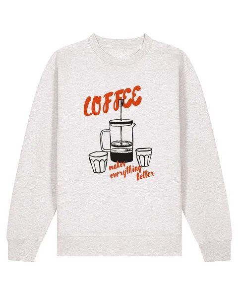 watapparel watapparel Sweatshirt Unisex Coffee makes everything better, Cool heather grey, – Produktbild 1 von 2