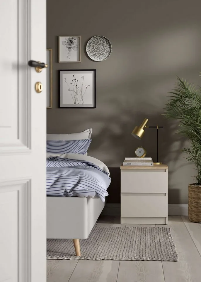 Home affaire Nachttisch Naia, Eleganter Nachttisch mit 2 Schubladen, Braun, – Produktbild 5 von 7