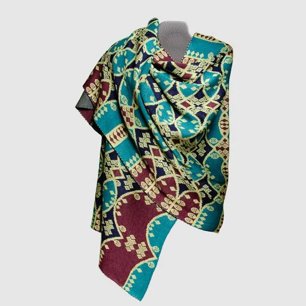 LANARTO slow fashion LANARTO slow fashion Merino Maxi-Schaltuch Smaragd, Feinstrick aus 100% mulesingfreier Merinowolle, Mehrfarbig, – Produktbild 1 von 4