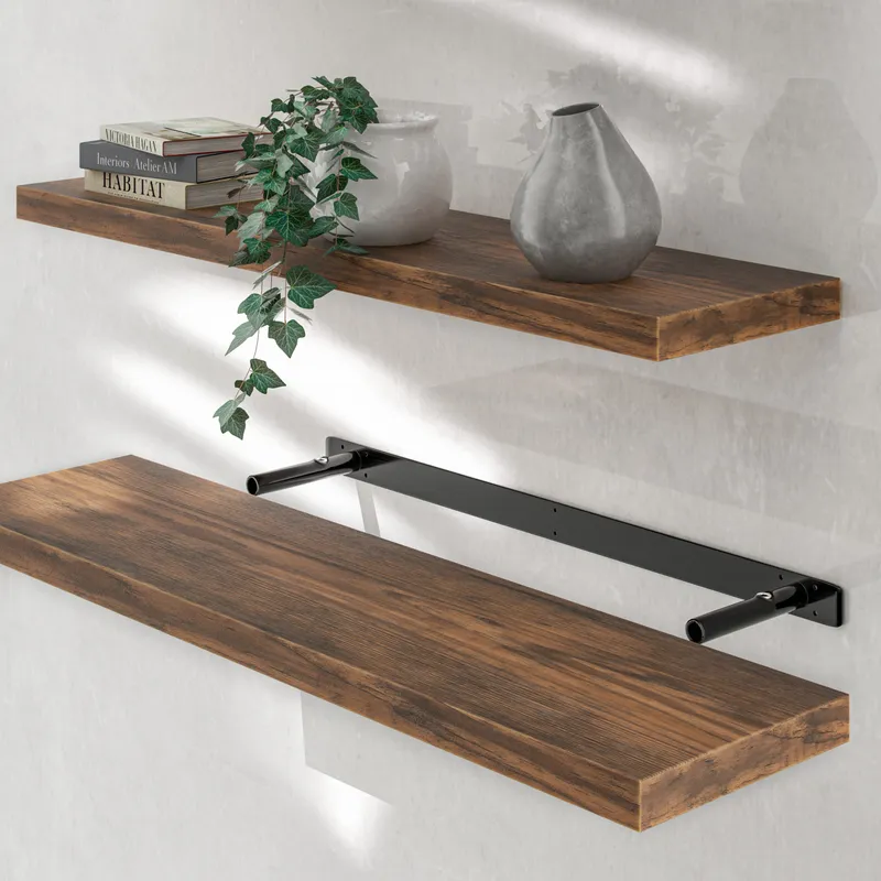 Casaria® Wandregal Schweberegal 90cm Eiche dunkel + Halterung, Eiche, – Produktbild 2 von 2