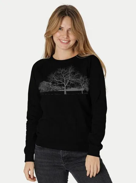 Peaces.bio - handbedruckte Biomode Peaces.bio - handbedruckte Biomode Damen Sweatshirt Landscape, Schwarz, – Produktbild 2 von 2