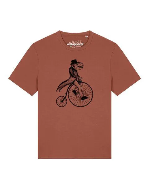 watapparel watapparel T-Shirt Unisex T-Rex auf Fahrrad, Heritage brown, – Produktbild 1 von 2