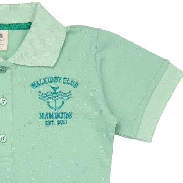 Walkiddy Walkiddy Mädchen Poloshirt GOTS zertifiziert, Bio-Baumwolle, hellgrün, „Meadow“, Kurzarm, weich, Blau, – Produktbild 2 von 3
