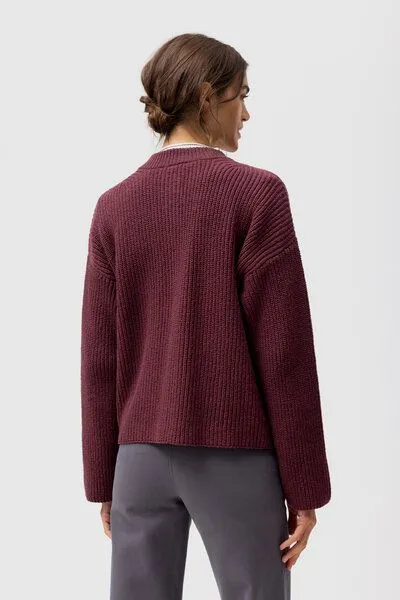 People Wear Organic People Wear Organic Boucléstrick Strickjacke, rot uni, Burgunder, – Produktbild 3 von 4