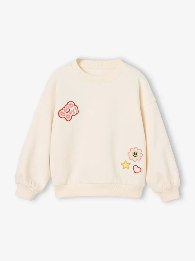Vertbaudet Vertbaudet Sweatshirt Mädchen mit Applikationen, Wollweiß, – Produktbild 3 von 4