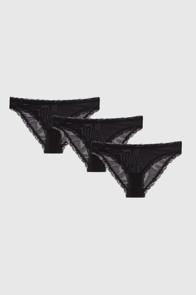 Understatement Understatement Damen vegan Multipack Bikini Slips Mesh Lace Trim Schwarz, Schwarz, – Produktbild 1 von 2
