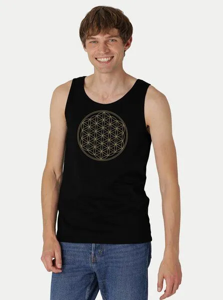 Peaces.bio - handbedruckte Biomode Peaces.bio - handbedruckte Biomode Bio Tank Top "Die Blume des Lebens" Herren, Schwarz, – Produktbild 2 von 2