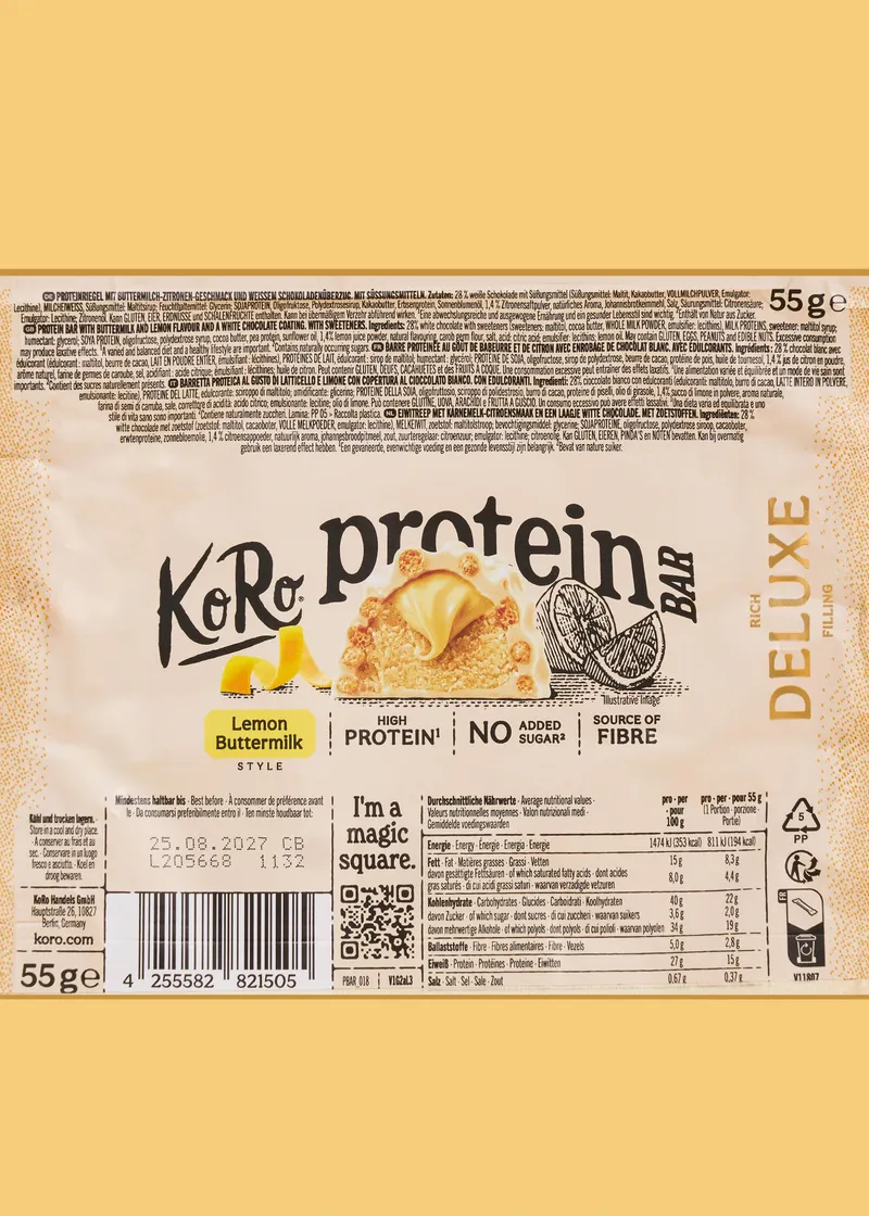 KoRo Protein Bar Deluxe Lemon Buttermilk Style | 55 g - Nur online erhältlich – Produktbild 5 von 5