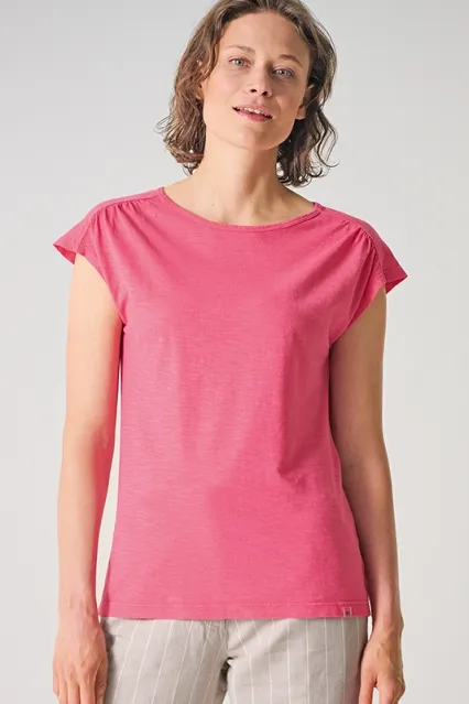 HempAge Hempage Damen vegan T-Shirt Mit Ausschnitt Am Rücken Hibiskus Rosa, Rosa, – Produktbild 2 von 2
