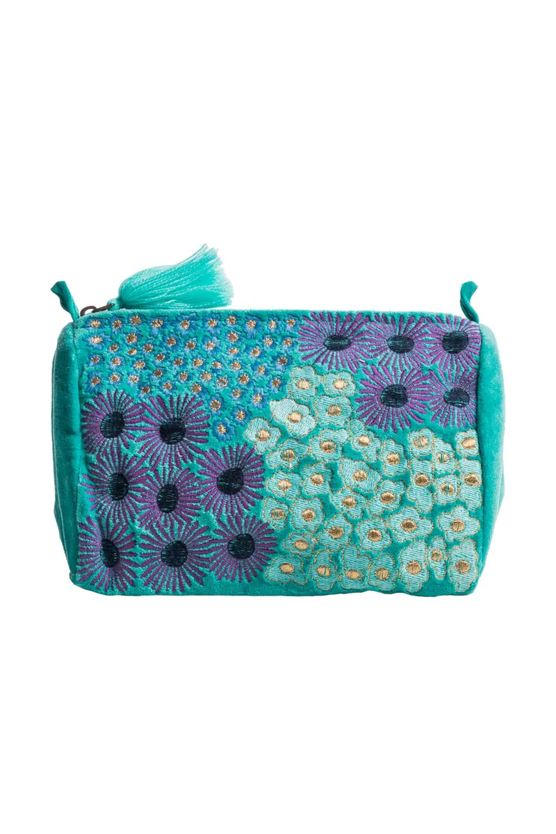 Tranquillo Kosmetiktasche VELVET BLOSSOMS (GOTS) - groß - blau – Produktbild 1 von 2