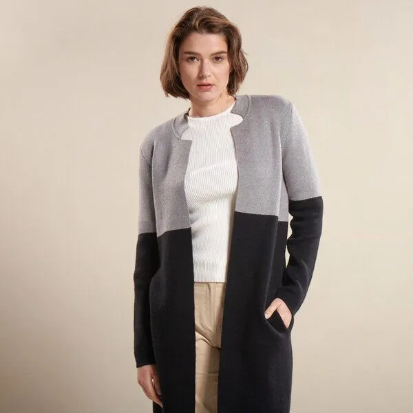Kokon Zwo Kokon Zwo Lange Strickjacke 95% Baumwolle (kbA), 5% Kaschmir (kbT), Grau, – Produktbild 1 von 4