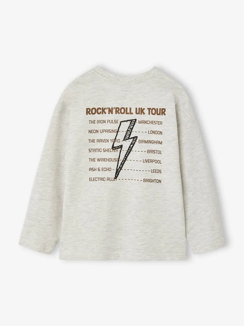 Vertbaudet Shirt Jungen Rock'n'Roll, Weiß meliert, – Produktbild 1 von 4