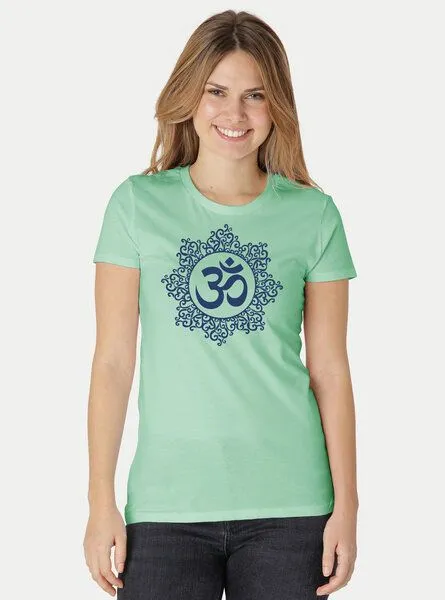 Peaces.bio - handbedruckte Biomode Peaces.bio - handbedruckte Biomode Bio-Damen-T-Shirt "Classic Om", Mint, – Produktbild 2 von 2