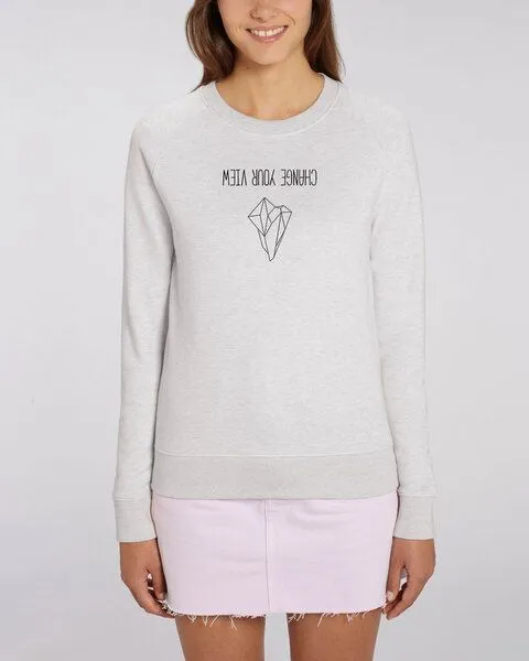 Human Family Human Family Bio Damen Rundhals Sweatshirt "Feel - Change your view" - in 7 Farben, Hellgrau-meliert, – Produktbild 1 von 3