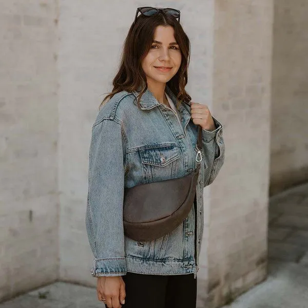 BOWLEANIES TASCHEN BOWLEANIES TASCHEN Moon Bag aus Lederfaserstoff, Dunkelgrau mit silber, – Produktbild 2 von 4